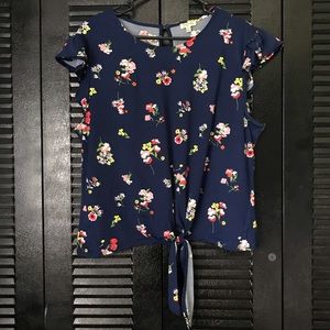 Blue Floral Tied Top